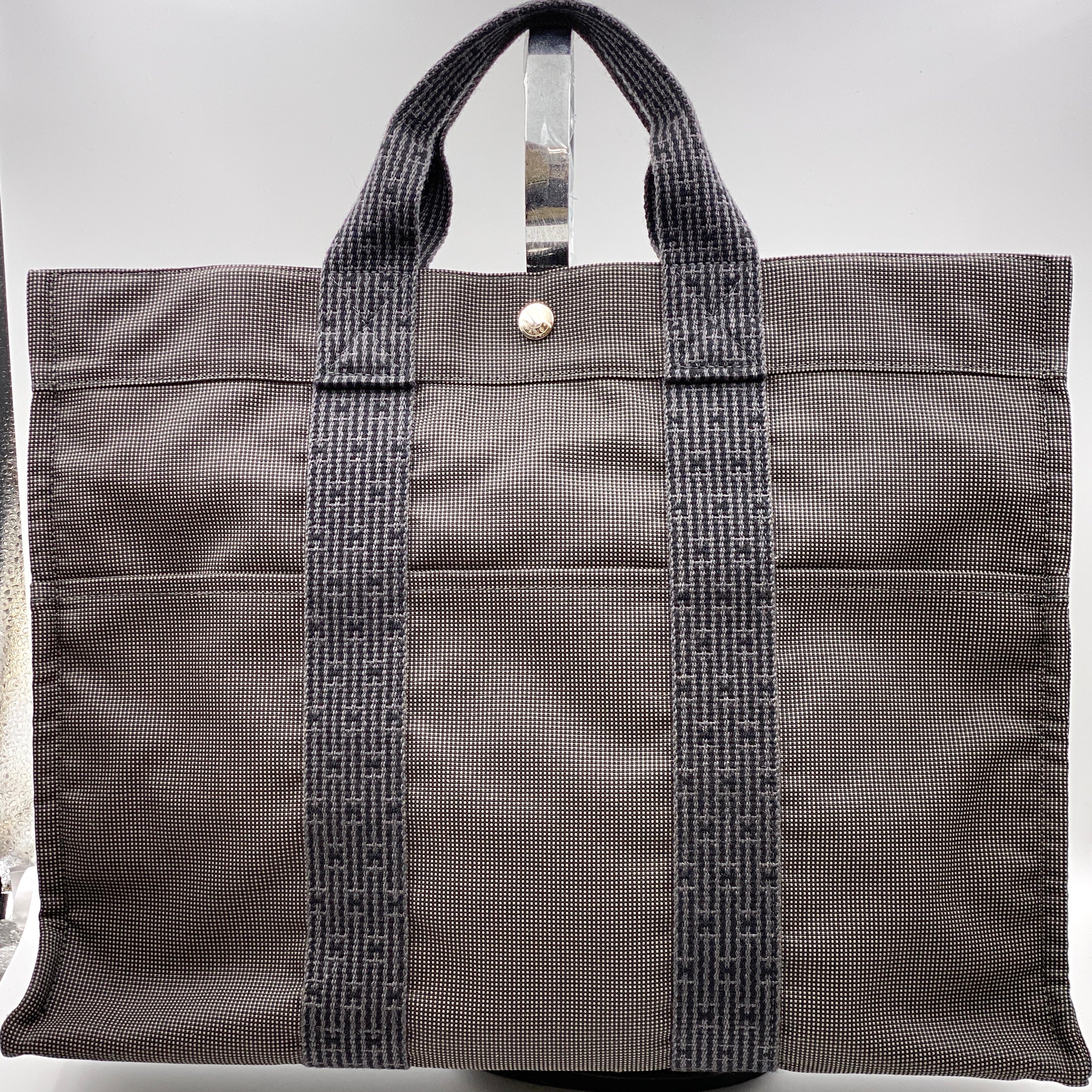 【送料無料】_ HERMES_（エルメス）_エールライン トート MM _キャンバス グレー_ 中古品